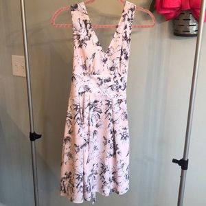 Peach with gray and white floral dress